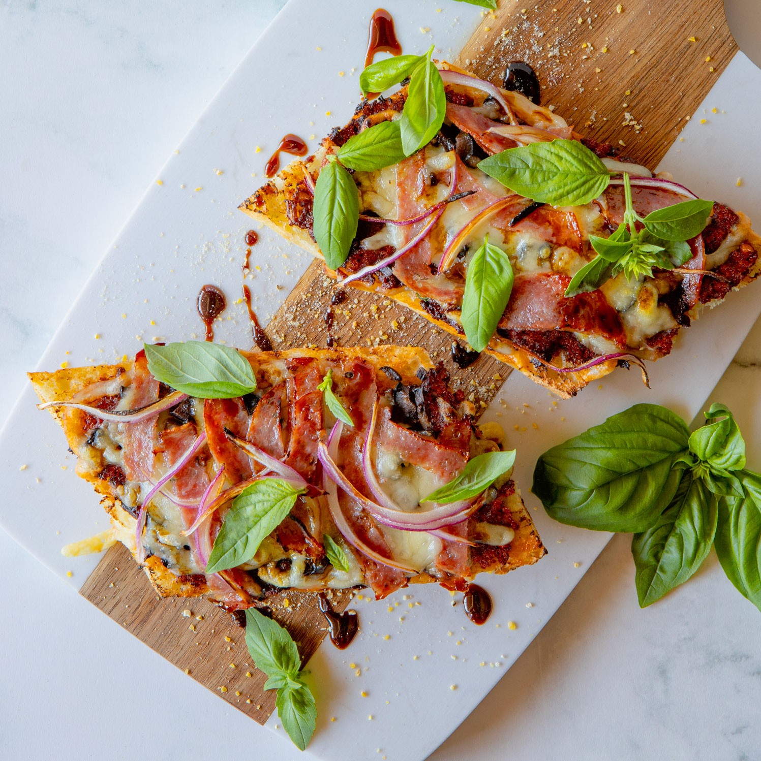 French Bread Pizza with Sun Dried Tomato Bruschetta