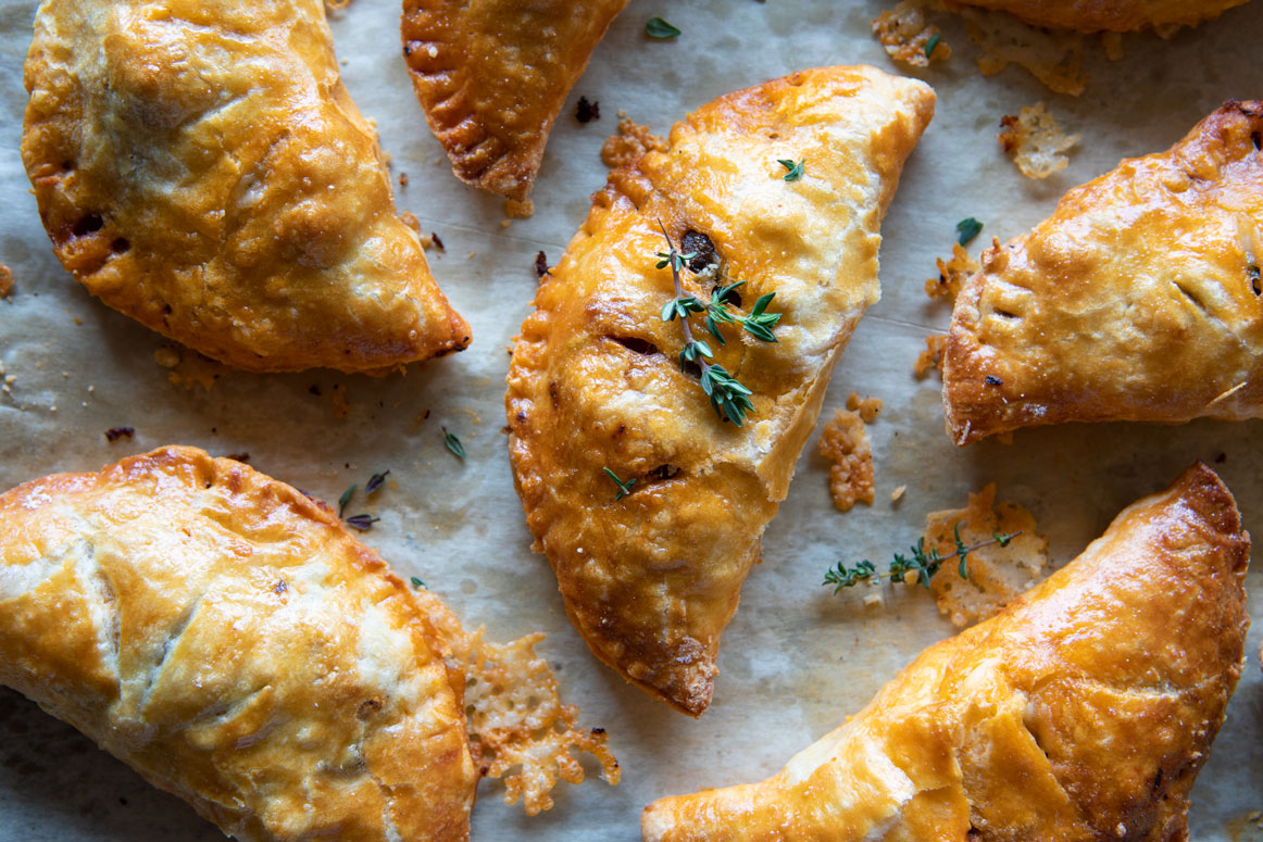 Dreamy Sun Dried Tomato Hand Pies with Chicken, Cabernet Mushrooms, Mozzarella and Zucchini