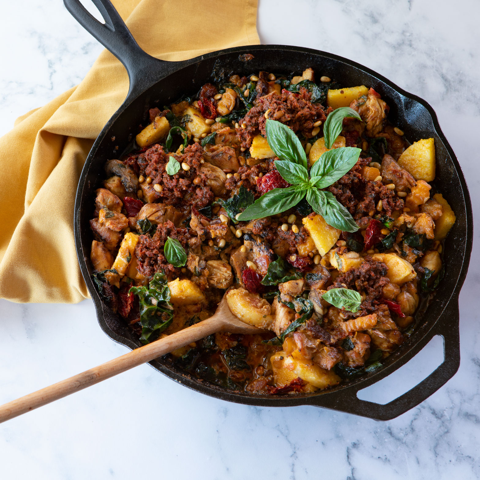 Italian Chicken with Polenta and Sun Dried Tomatoes Skillet Hot Dish