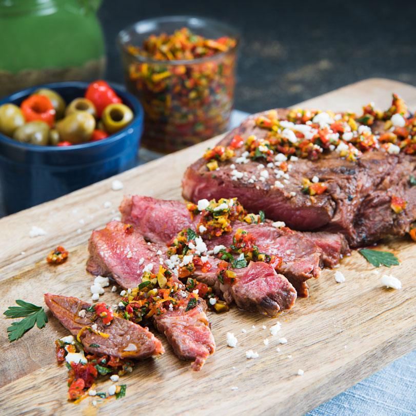 Grilled Skirt Steak with Mediterranean Relish Bella Sun Luci