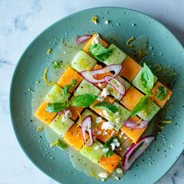 Cantaloupe Cucumber Checkerboard Bites