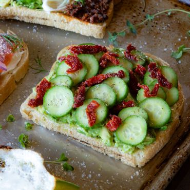 Cucumber Avocado Toast with Sun Dried Tomatoes