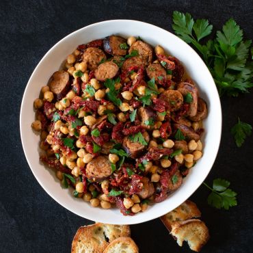 Garbanzo Beans with Sausage, Sun Dried Tomatoes and Parsley