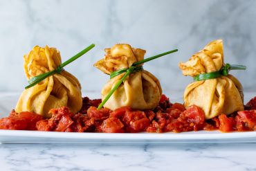 Italian Meatballs in Crepe Packets with Sun Dried Tomato Sauce