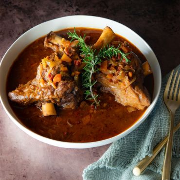 Tuscan Braised Lamb Shank with Sun Dried Tomato Bruschetta