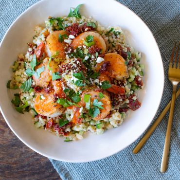 Tuscan Shrimp with Lemon Pearl Couscous 