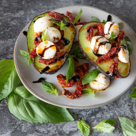 Grilled Tomatoes & Queso Fresco Stuffed Avocado